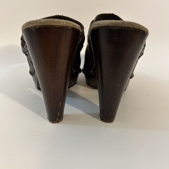 SBICCA Brown Braided Studded Leather Platform Mules w/4.5" Composite Heel 38/7.5 - Picture 3 of 10